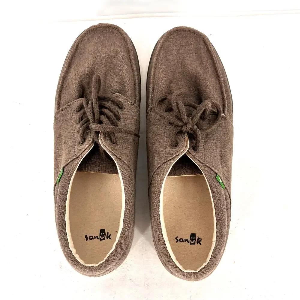 Sanuk Vagabond Brown Canvas Vegan Lace Up Loafers Slip On Shoes Mens Size 13